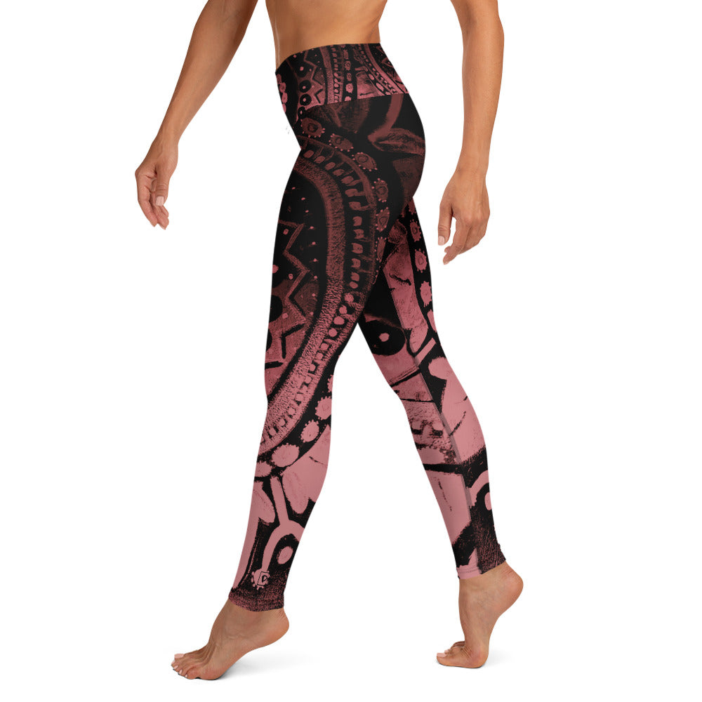 Mandala Pink | Women's Fine Art High-Waist Leggings