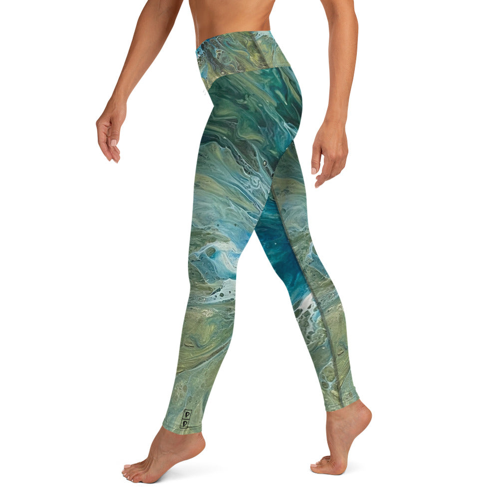 Fluid Green & Turquoise | Women's Fine Art High-Waist Leggings
