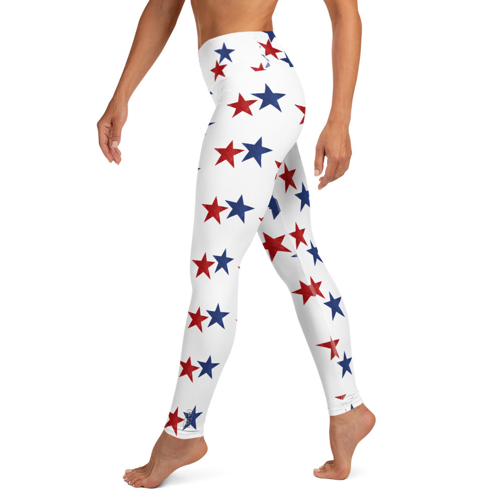 Red & Blue Stars | Women's Fine Art High-Waist Leggings