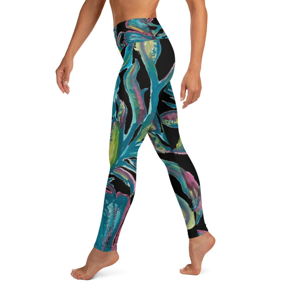 Turquoise Floral | Women's Fine Art High-Waist Leggings
