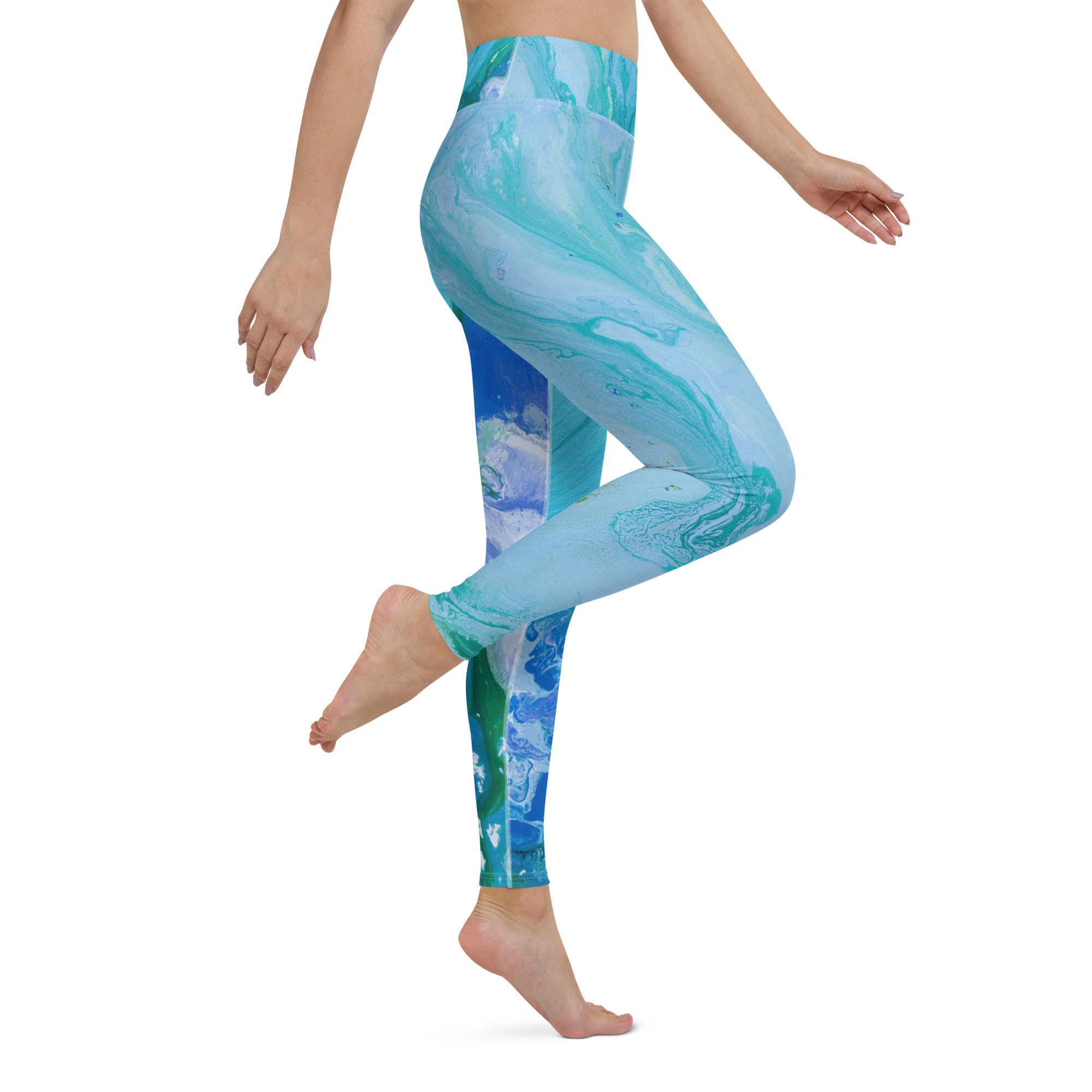 Fluid Turquoise | Women's Fine Art High-Waist Leggings
