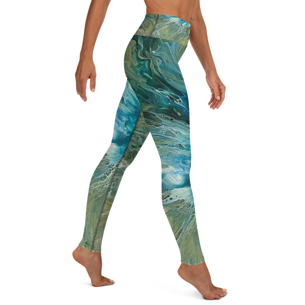 Fluid Green & Turquoise | Women's Fine Art High-Waist Leggings