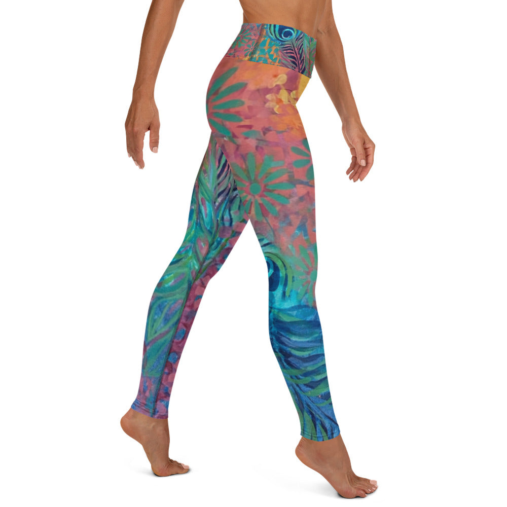 Flowers & Feathers | Women's Fine Art High-Waist Leggings