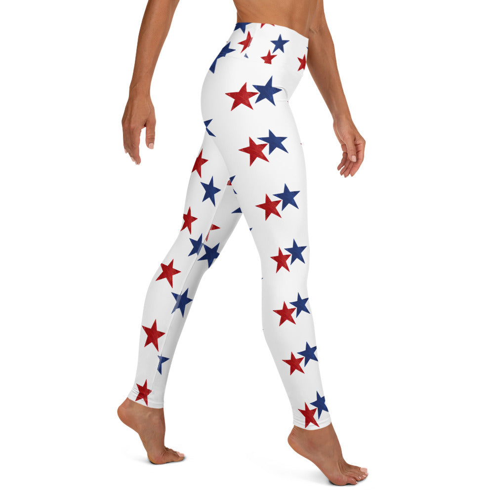 Red & Blue Stars | Women's Fine Art High-Waist Leggings