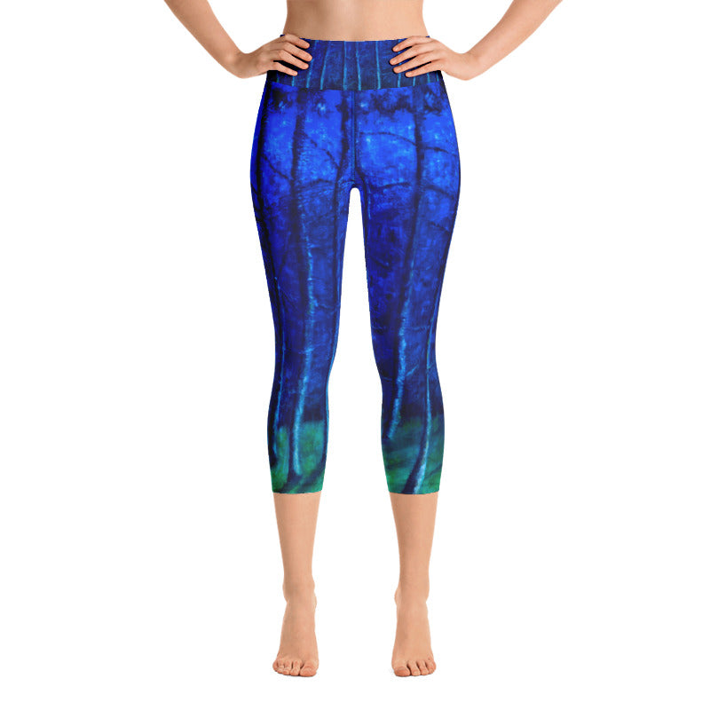 Cobalt Trees at Midnight | Women's High-Waist Capris
