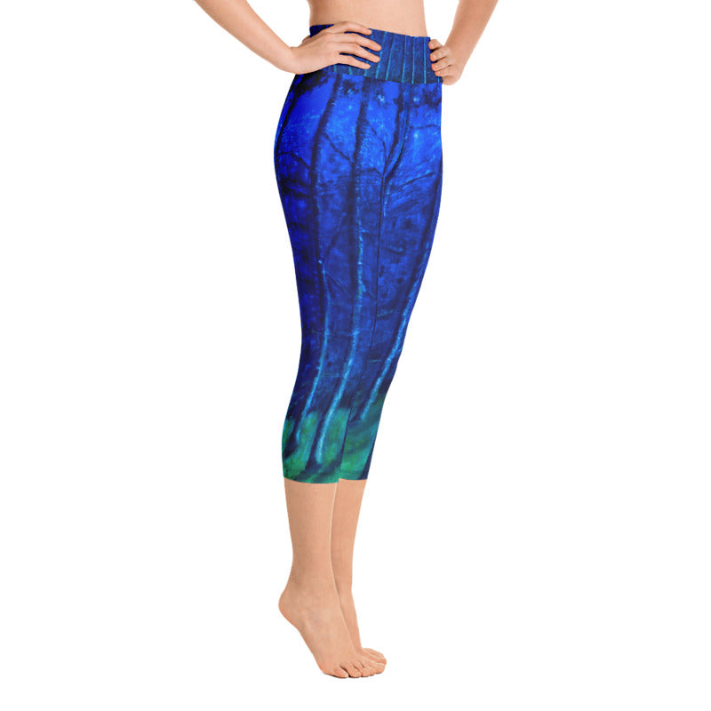 Cobalt Trees at Midnight | Women's High-Waist Capris