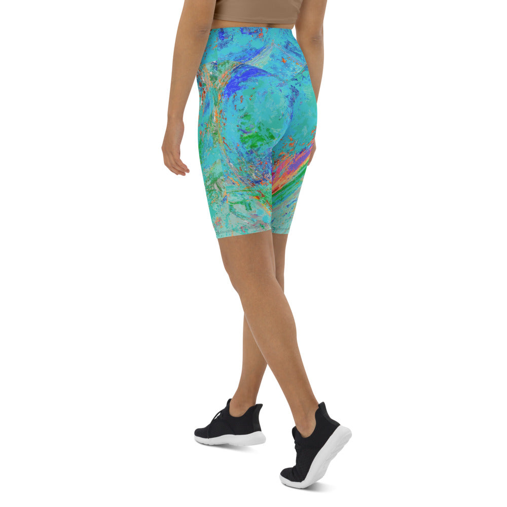 "Coral Blue Heart" Biker Shorts