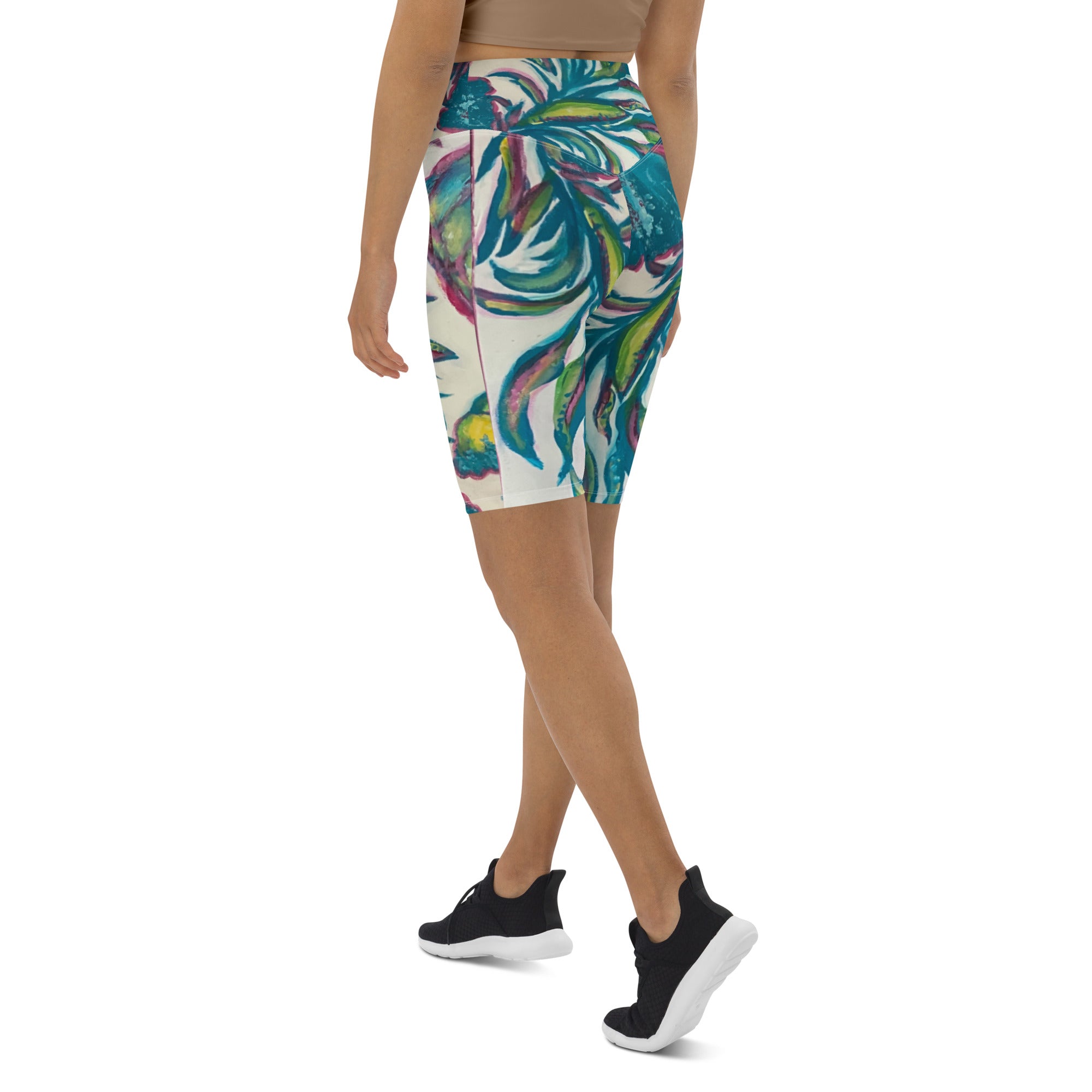 "Turquoise Flower" Biker Shorts