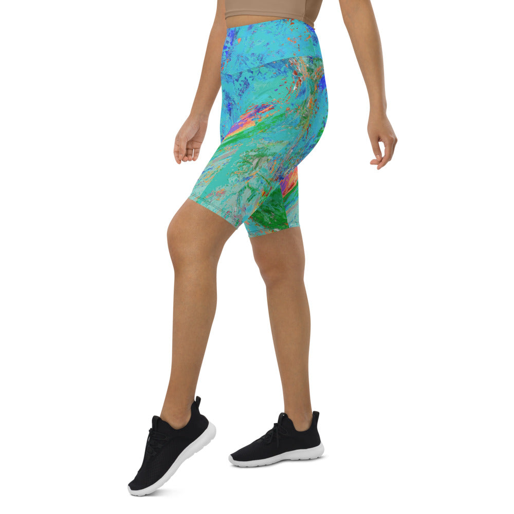 "Coral Blue Heart" Biker Shorts