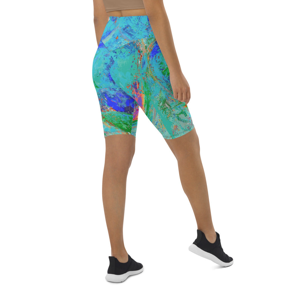 "Coral Blue Heart" Biker Shorts