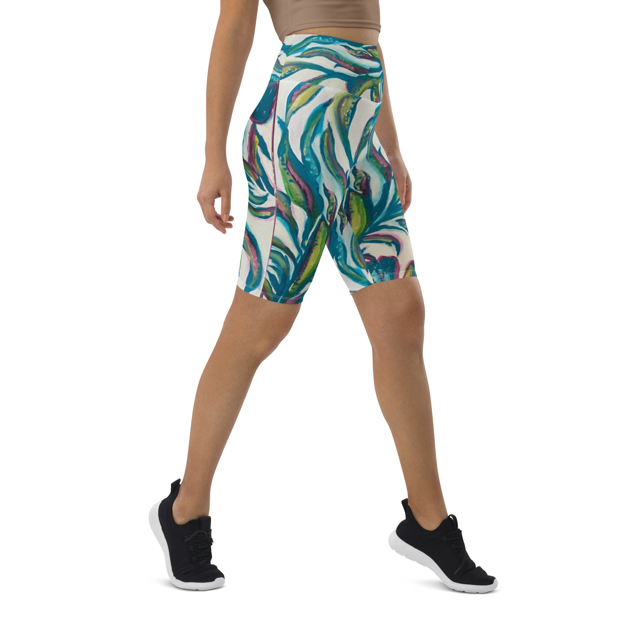 "Turquoise Flower" Biker Shorts