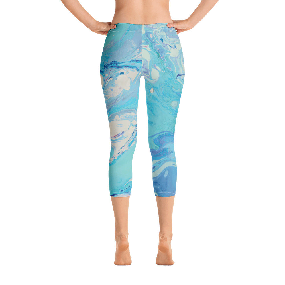 Fluid Light Blue and Grey | Women's Regular-Waist Capris
