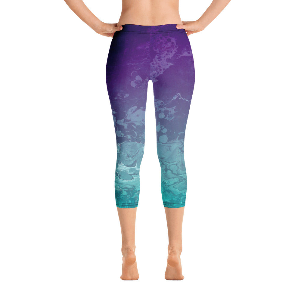 Fluid Ombre Teal & Purple | Women's Fine Art Regular-Waist Capris