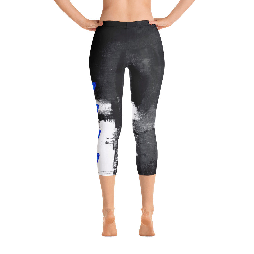 Abstract Woman Black and White with Hearts | Women's Fine Art High-Waist Capris