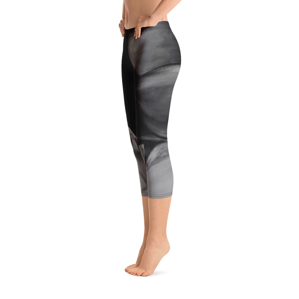 Flower on Grey with Blush Hearts BBBS | Women's Fine Art Regular-Waist Capris