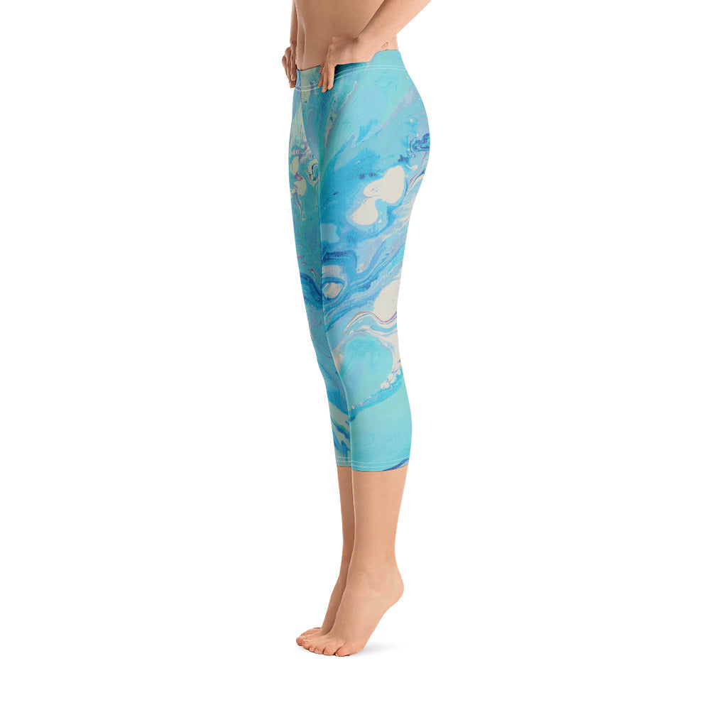 Fluid Light Blue and Grey | Women's Regular-Waist Capris