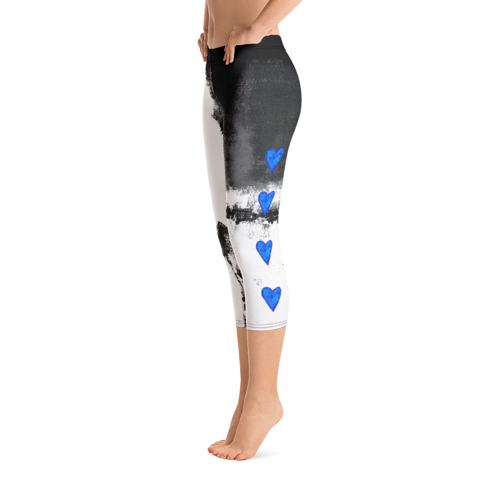 Abstract Woman Black and White with Hearts | Women's Fine Art High-Waist Capris
