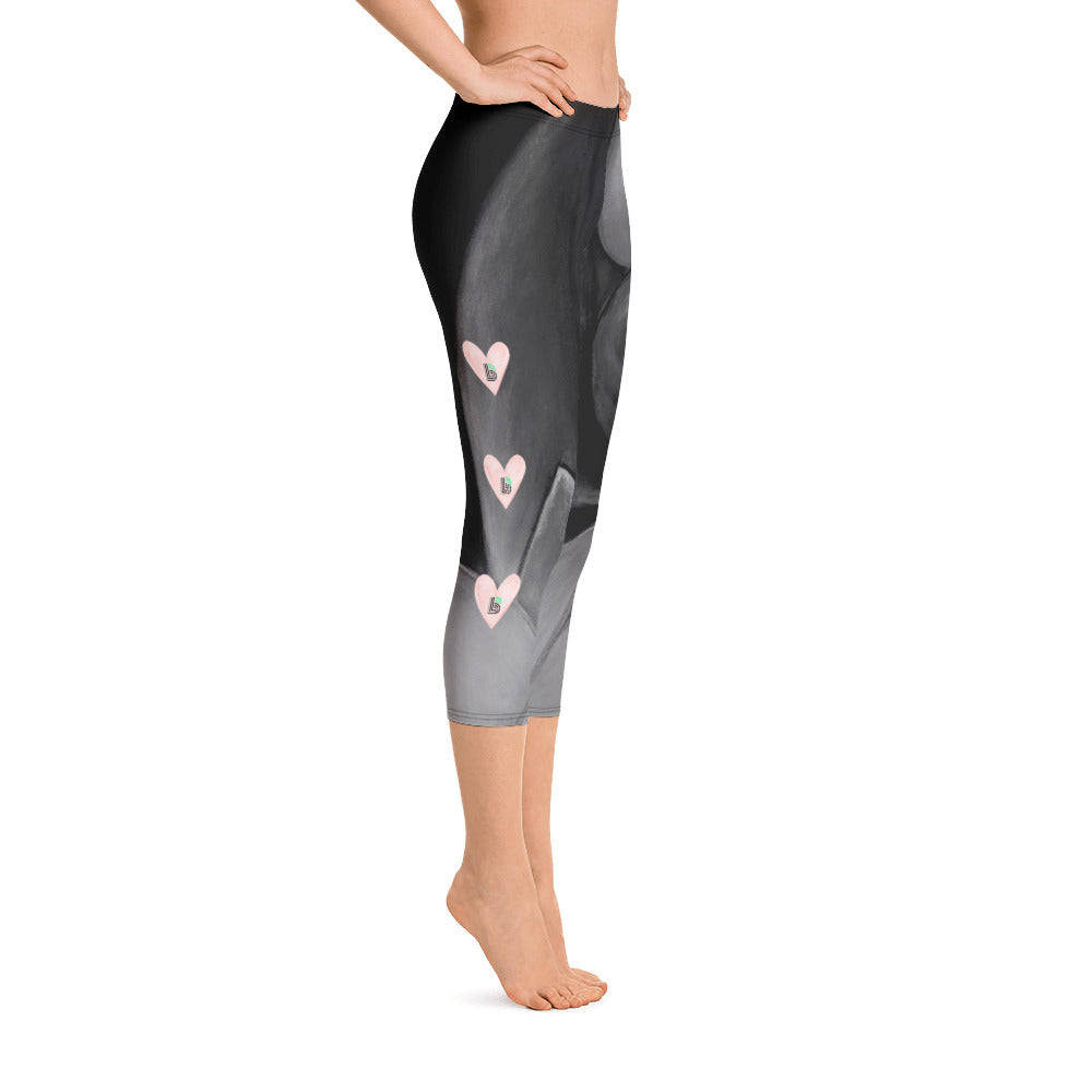 Flower on Grey with Blush Hearts BBBS | Women's Fine Art Regular-Waist Capris