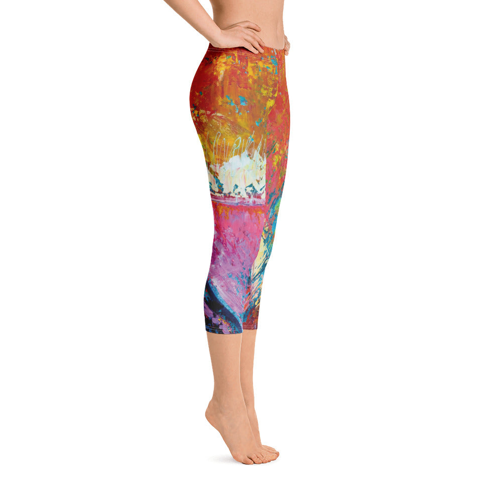 Coral Hearts | Women's Fine Art Regular-Waist Capris