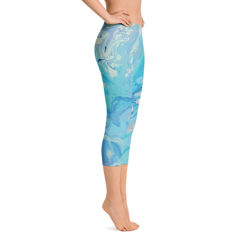 Fluid Light Blue and Grey | Women's Regular-Waist Capris