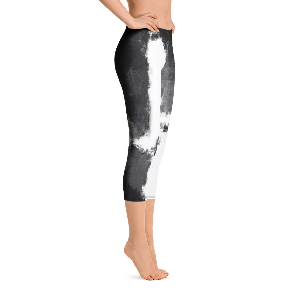 Abstract Woman Black and White with Hearts | Women's Fine Art High-Waist Capris