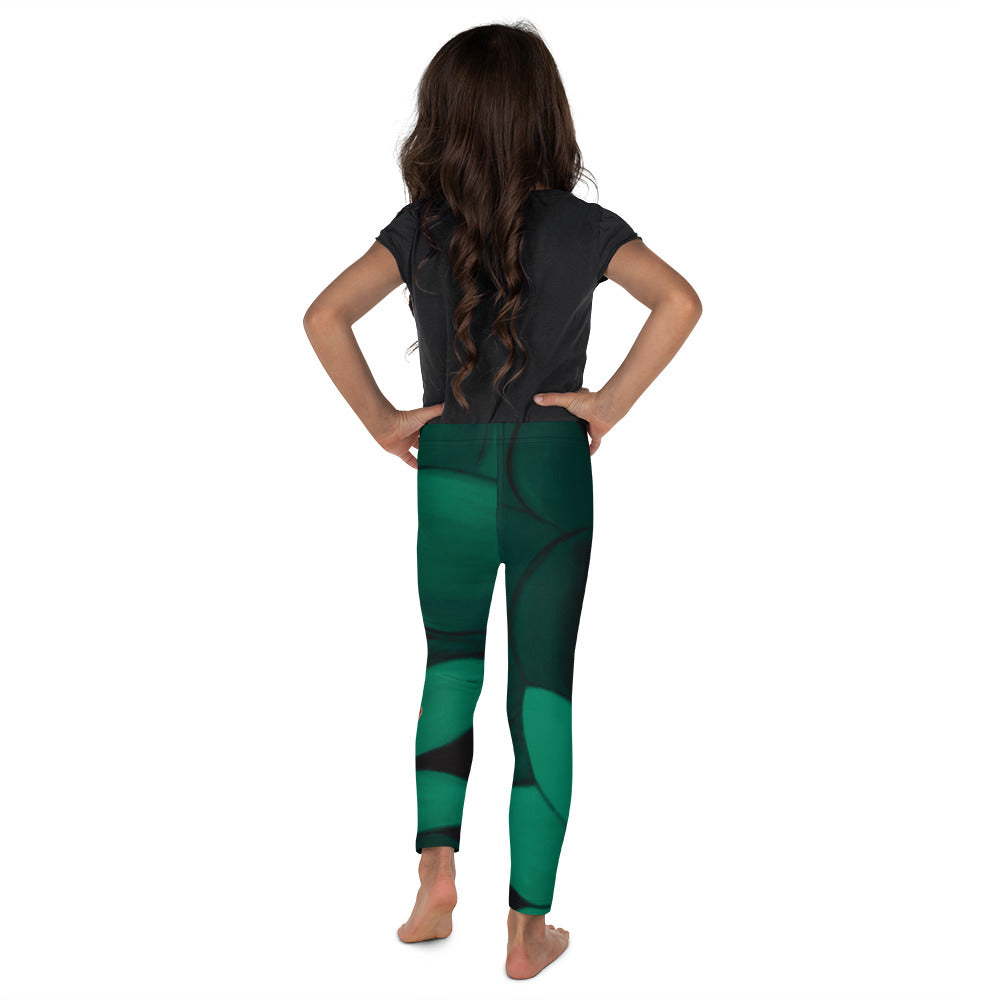 "Flower on Emerald and with Red Hearts" Kids Leggings