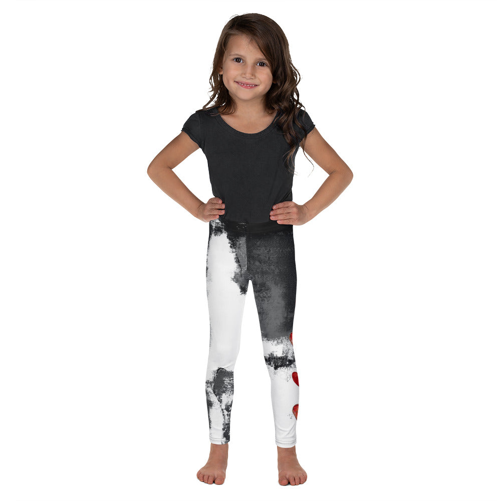 "Abstract Woman Black and White with Red Hearts" Kids Leggings