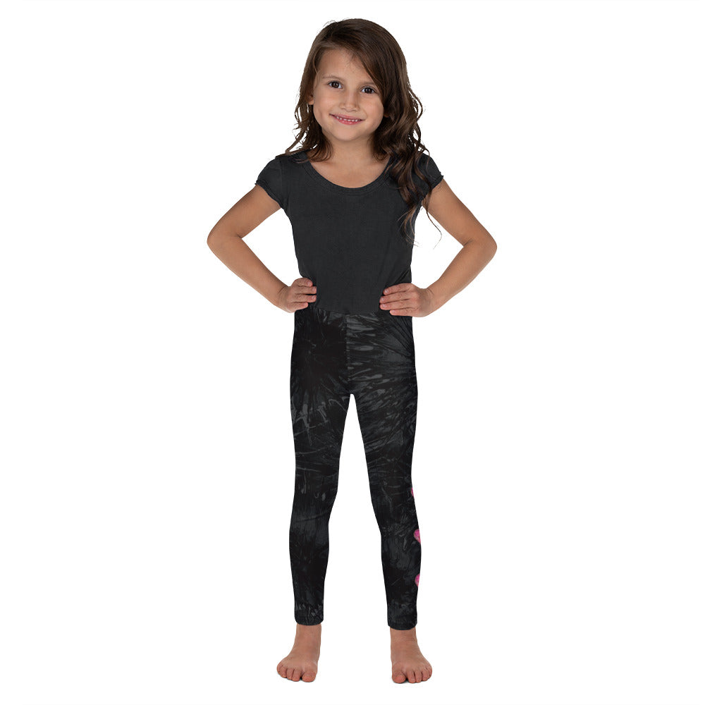 "Black Splatter with Hot Pink Hearts" Kid's Leggings