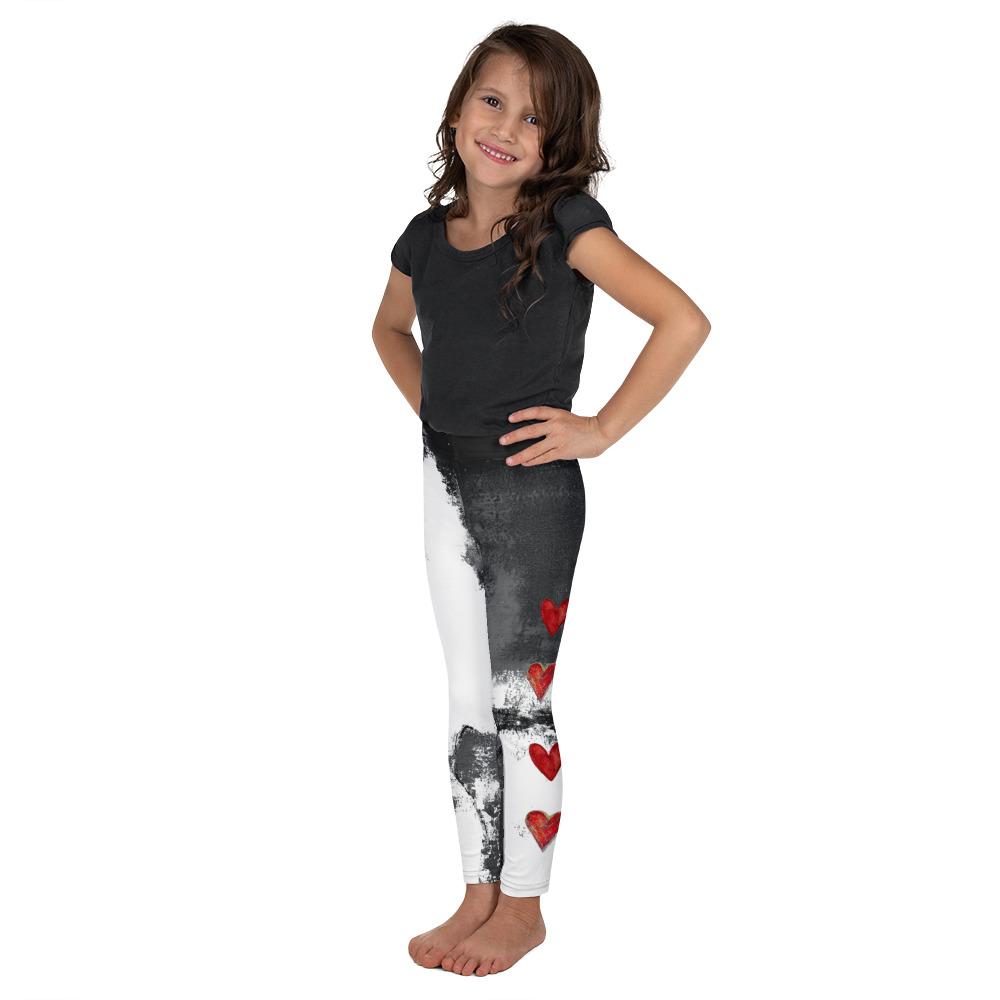 "Abstract Woman Black and White with Red Hearts" Kids Leggings
