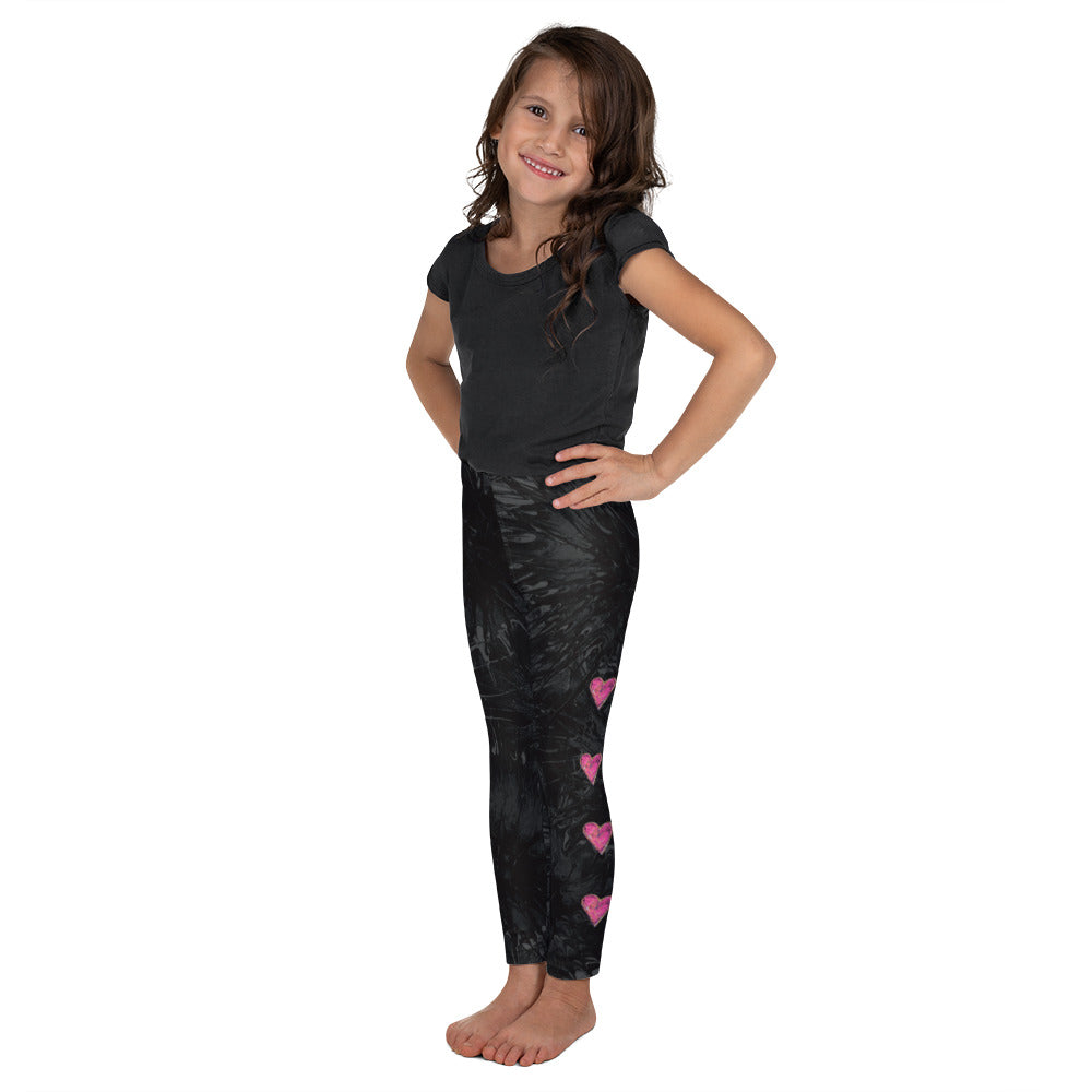 "Black Splatter with Hot Pink Hearts" Kid's Leggings