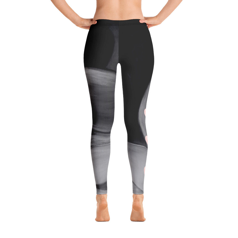 Flower on Grey with Blush Hearts BBBS | Women's Fine Art Regular-Waist Leggings