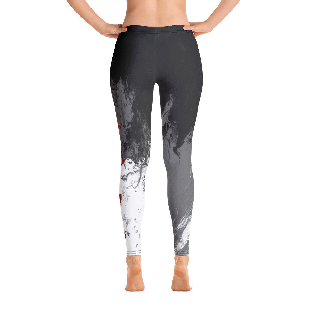 Fluid Mahogany Grey and White with Hearts | Women's Fine Art Regular-Waist Leggings