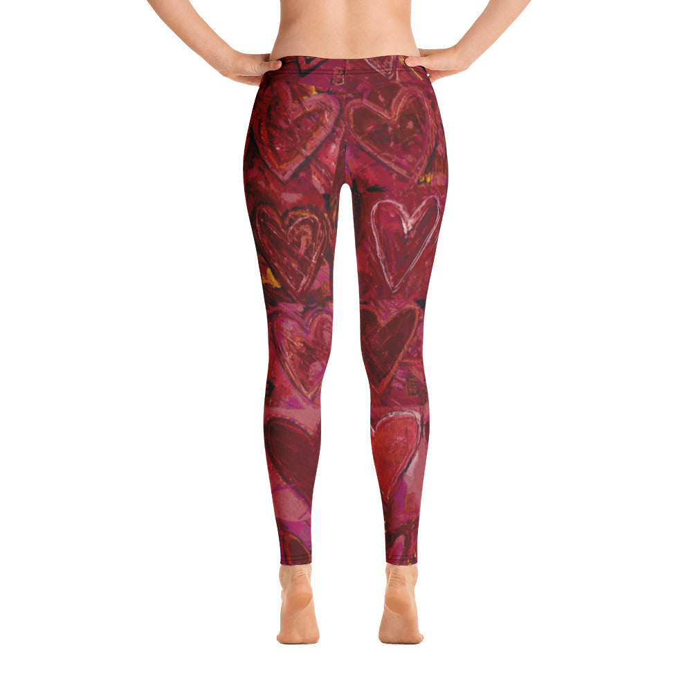 Hearts Without Borders Red and Dark Purple | Women's Fine Art Regular-Waist Leggings