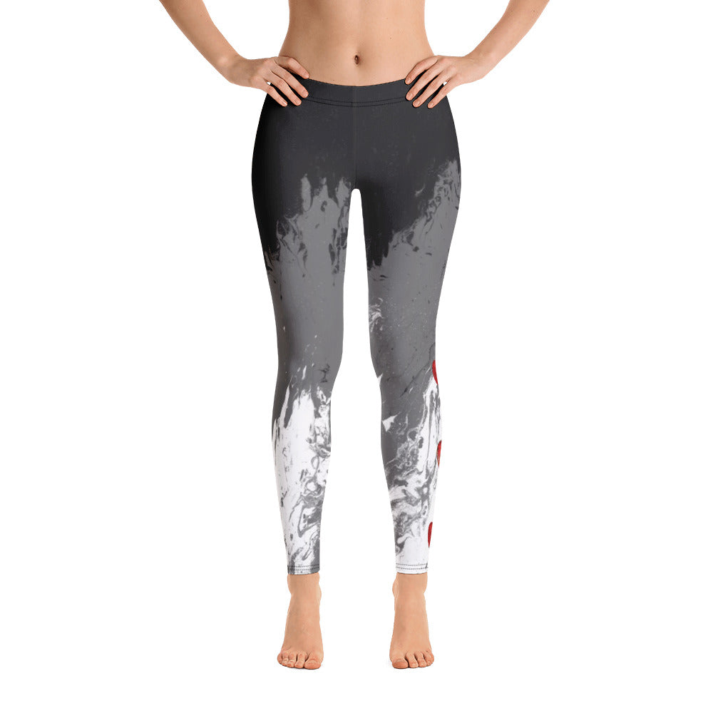 Fluid Mahogany Grey and White with Hearts | Women's Fine Art Regular-Waist Leggings