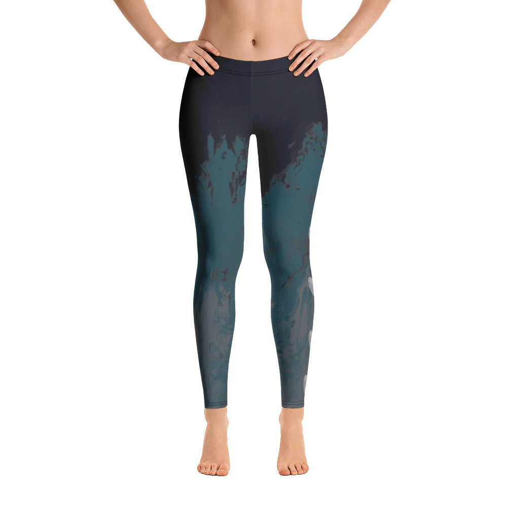 Fluid Mahogany Grey and White with Hearts | Women's Fine Art Regular-Waist Leggings