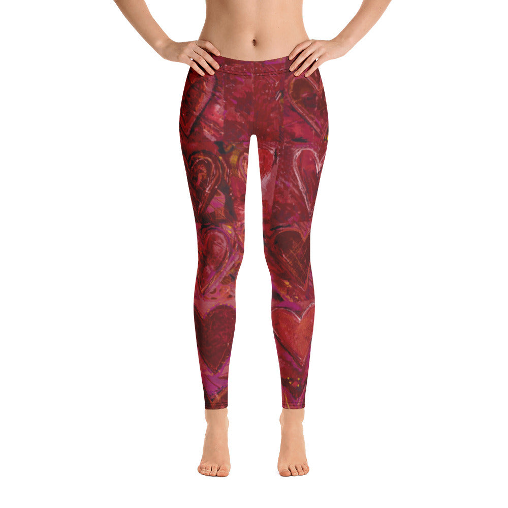 Hearts Without Borders Red and Dark Purple | Women's Fine Art Regular-Waist Leggings