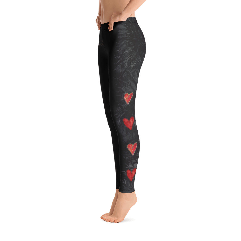 Black Splatter with Hearts | Women's Fine Art Regular-Waist Leggings