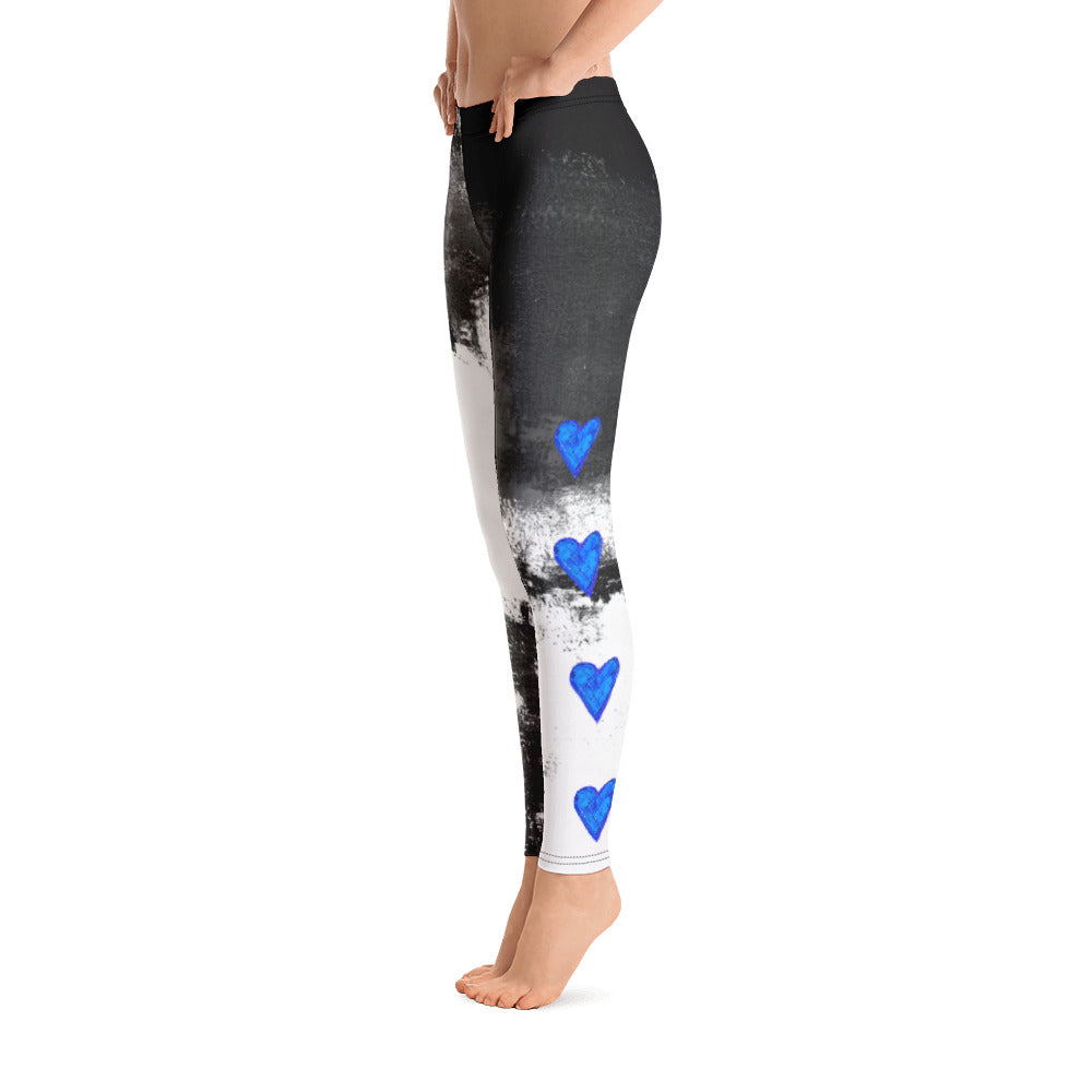 Abstract Woman Black and White with Hearts | Women's Fine Art Regular-Waist Leggings