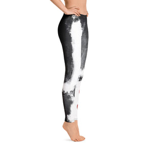 Abstract Woman Black and White with Red Hearts | Women's Fine Art Regular-Waist Leggings