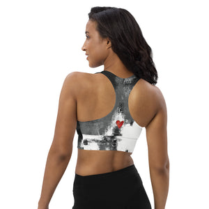 Abstract Woman Black and White with Hearts | Women's Fine Art  Longline Sports Bra