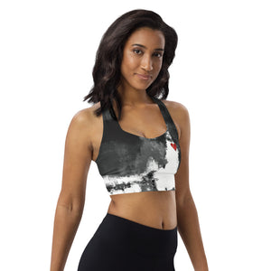 Abstract Woman Black and White with Hearts | Women's Fine Art  Longline Sports Bra