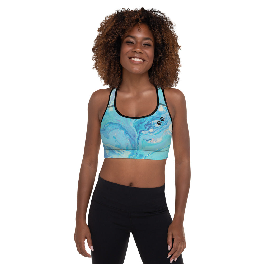Fluid Light Blue - Vintage Paws | Women's Fine Art Padded Sports Bra