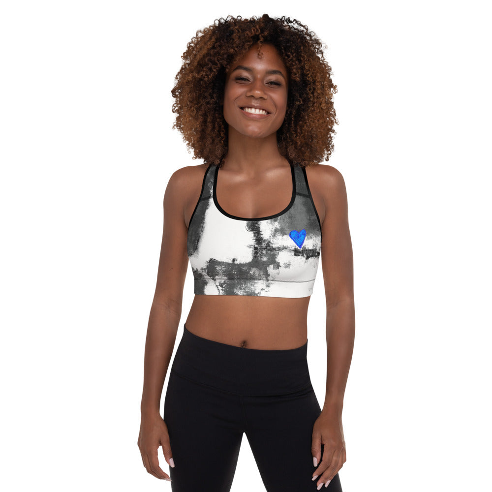 Abstract Woman Black and White with Hearts | Women's Fine Art Padded Sports Bra