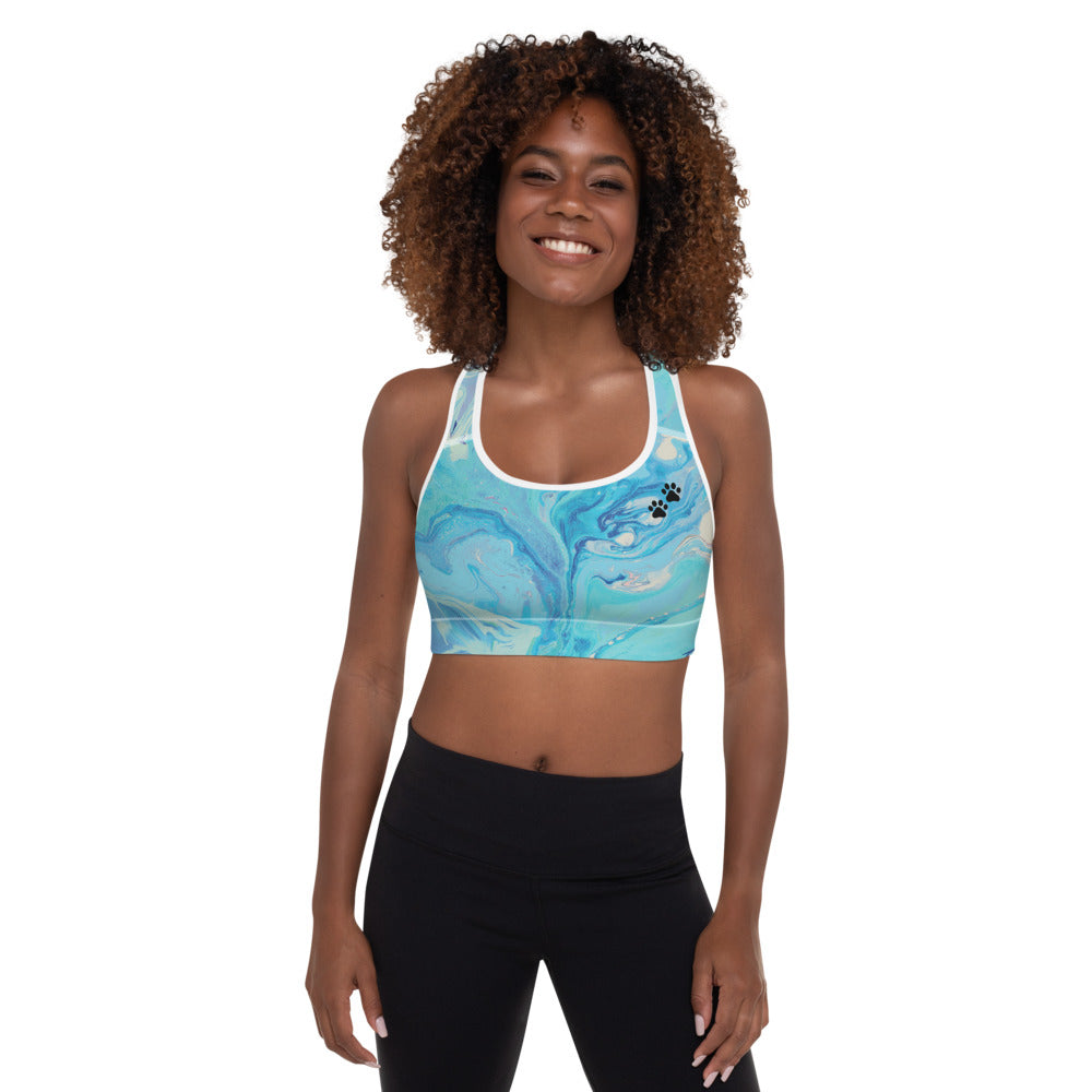 Fluid Light Blue - Vintage Paws | Women's Fine Art Padded Sports Bra