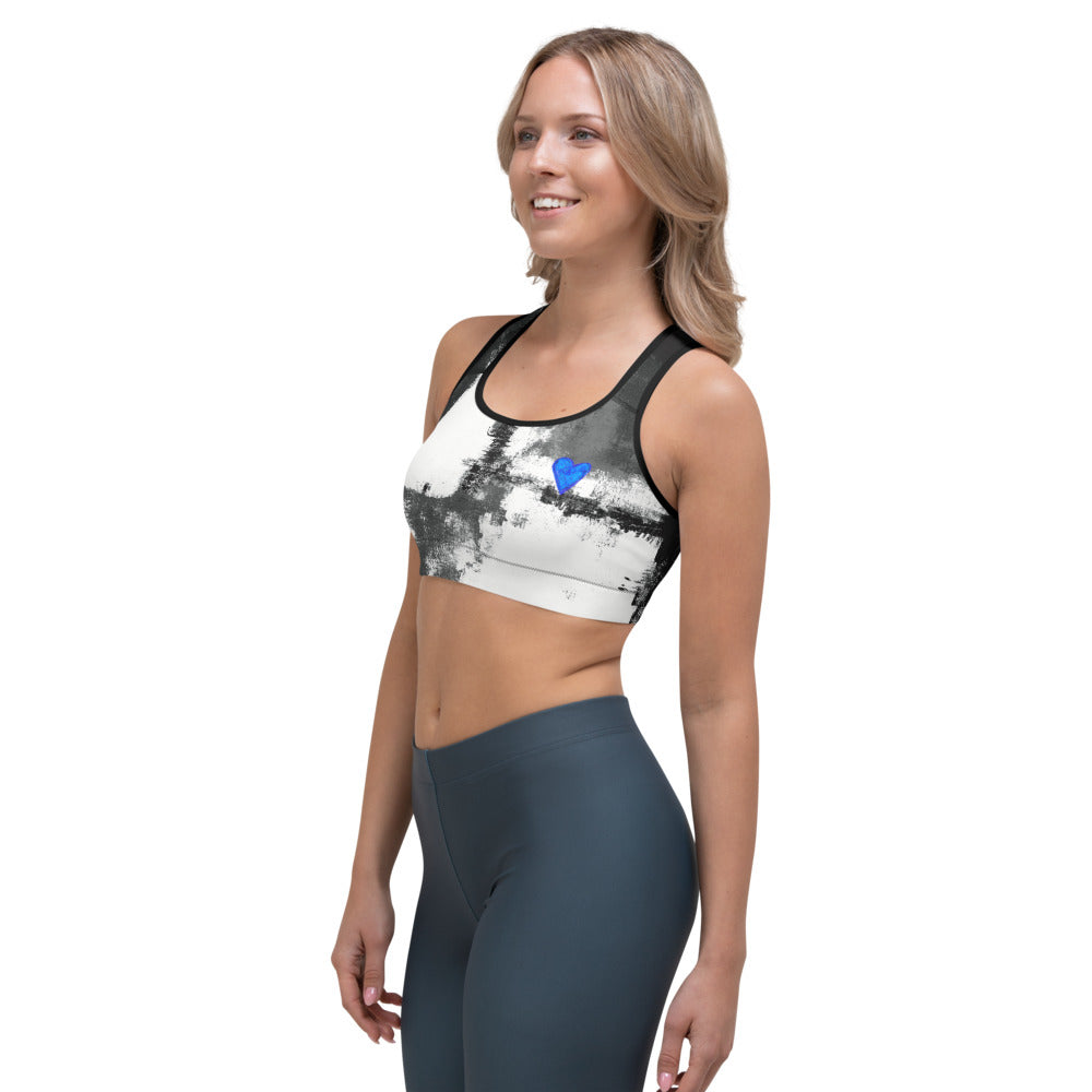 Abstract Woman Black and White with Hearts | Women's Fine Art Sports Bra