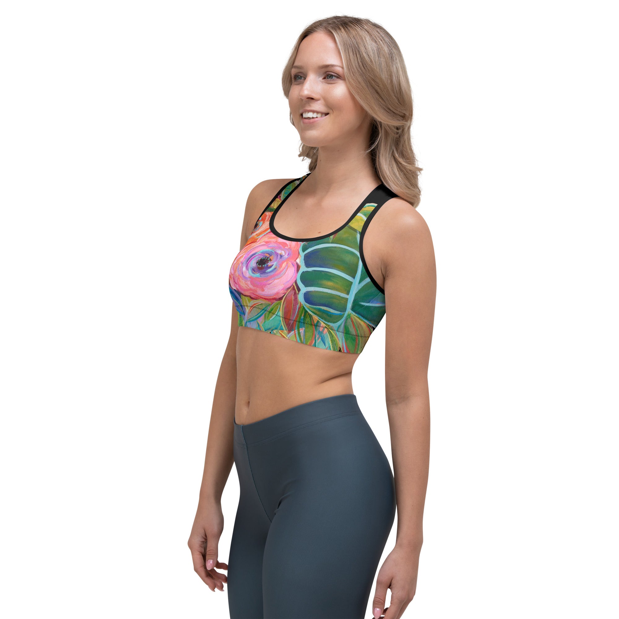 Orange Floral | Women's Fine Art Sports Bra