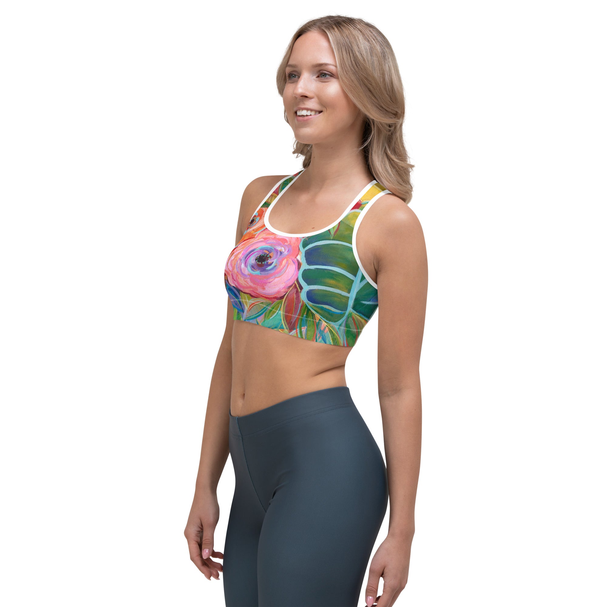 Orange Floral | Women's Fine Art Sports Bra