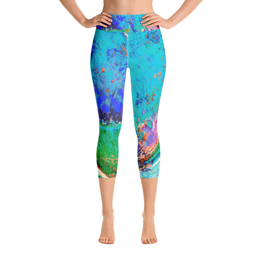 Coral Hearts | Women's Fine Art High-Waist Capris