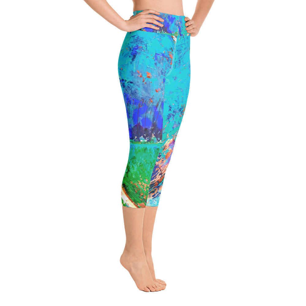 Coral Hearts | Women's Fine Art High-Waist Capris