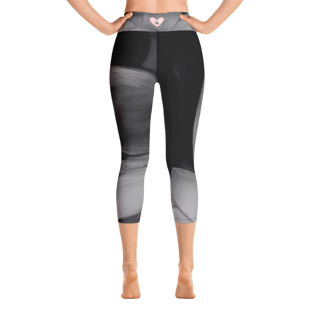 Flower on Grey with Blush Hearts BBBS | Women's Fine Art High-Waist Capris